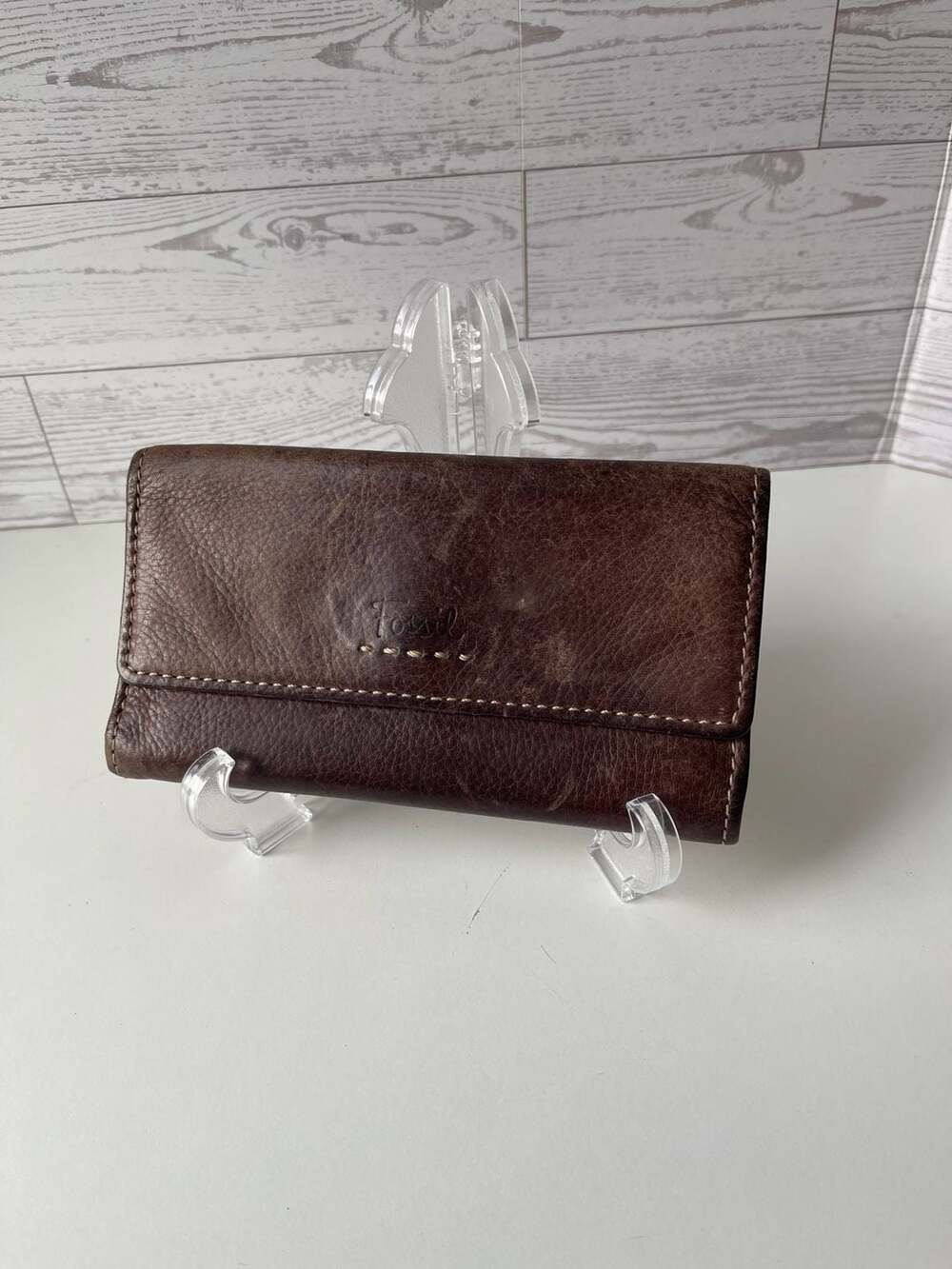 Fossil Vintage Genuine Brown Leather Trifold Women's Wallet